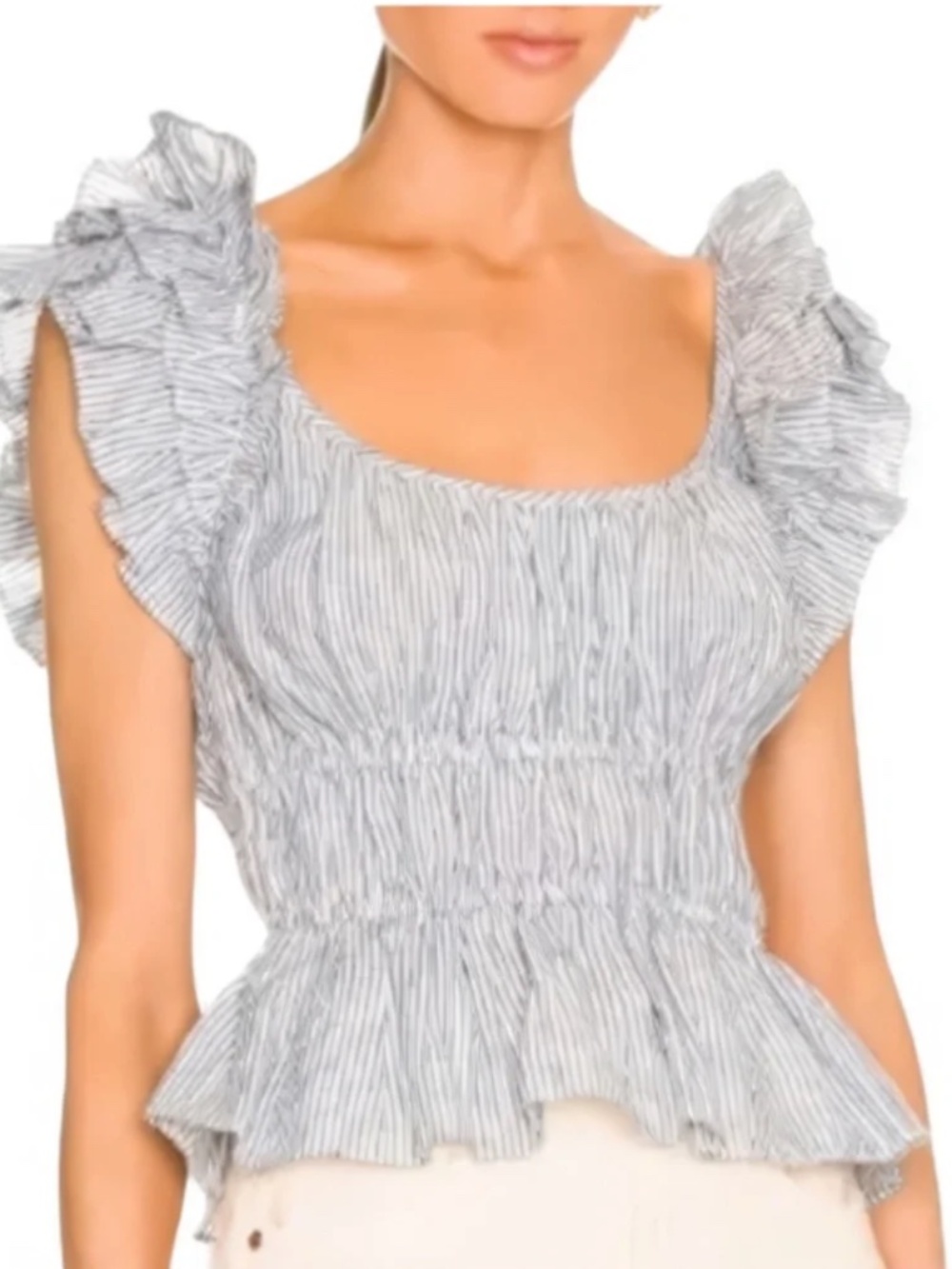 Ulla Johnson Linen Smocked Ruffle Top